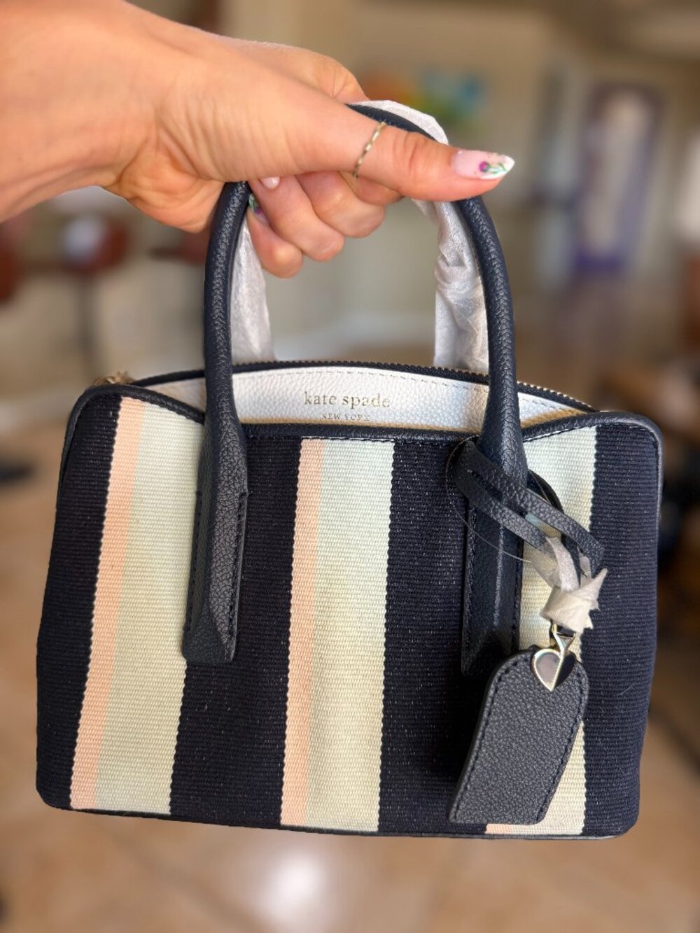Kate Spade Margaux Canvas Stripe Mini Satchel Bag Black Multi NWT